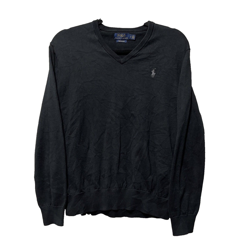 Polo‎ Ralph Lauren V Neck Sweater Men Medium Black Pullover Pima Cotton